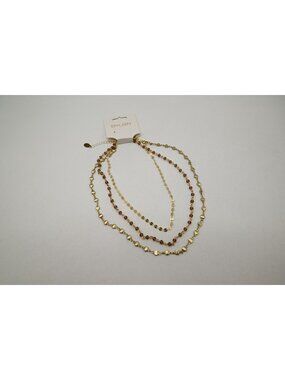 NWT Dylan Jewelry Trinity Necklace Triple Strand Gold Tone Beaded Layered Chain
